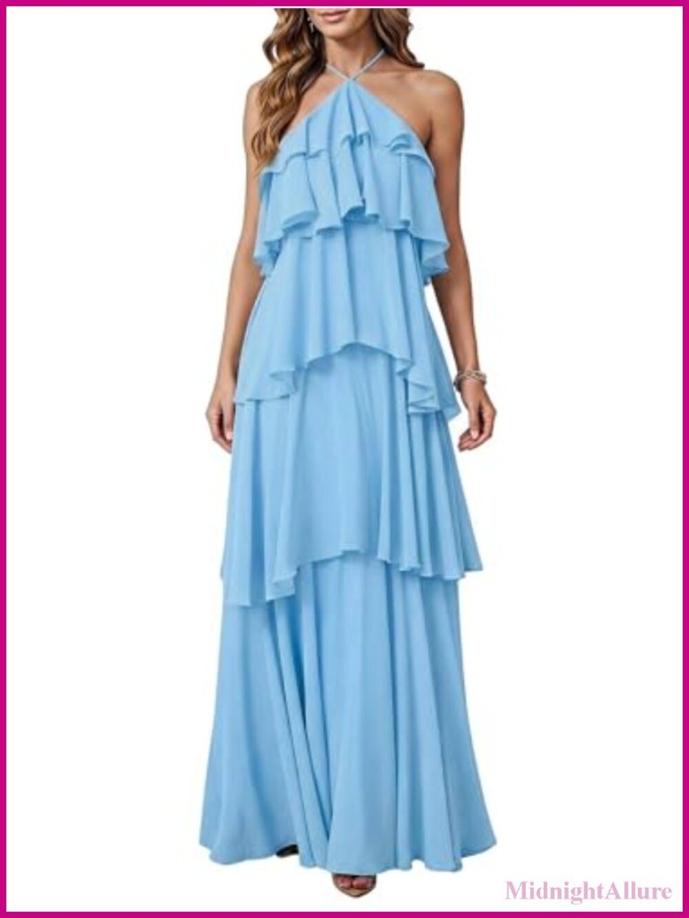 Women's Halter Ruffle Maxi Dress Formal Wedding Guest Sleeveless